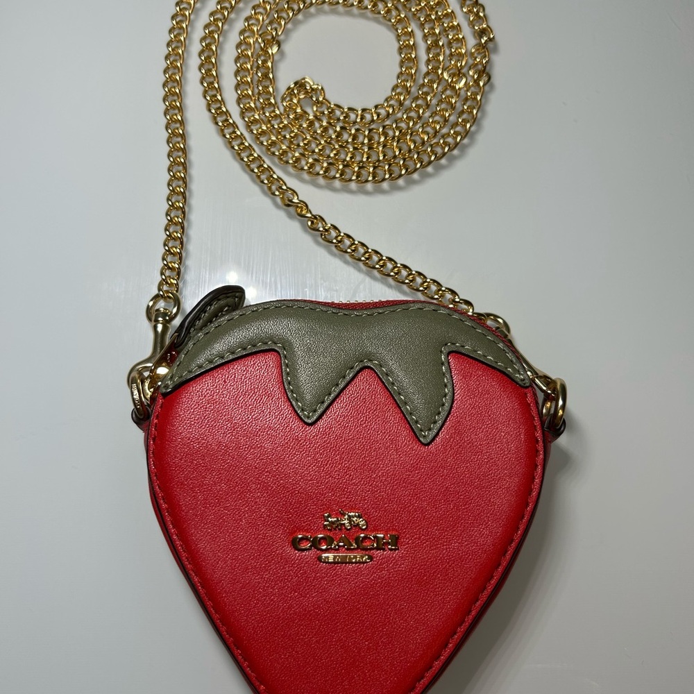 Coach Red Strawberry Mini Crossbody with Gold Chain - Picture 2 of 6